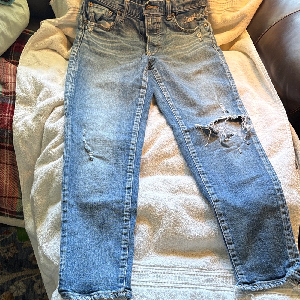 Moussy Medium Blue Ripped Boyfriend Jeans